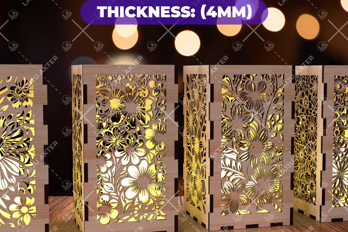 Σετ των 2 Intra απο ξύλο plywood  Χρώμα wenge 3mm-4mm πάχος - Φύλλα λουλουδιών Κηροπήκτης 02 Δίασταση 20x20 cm INTRAFABR-75369407