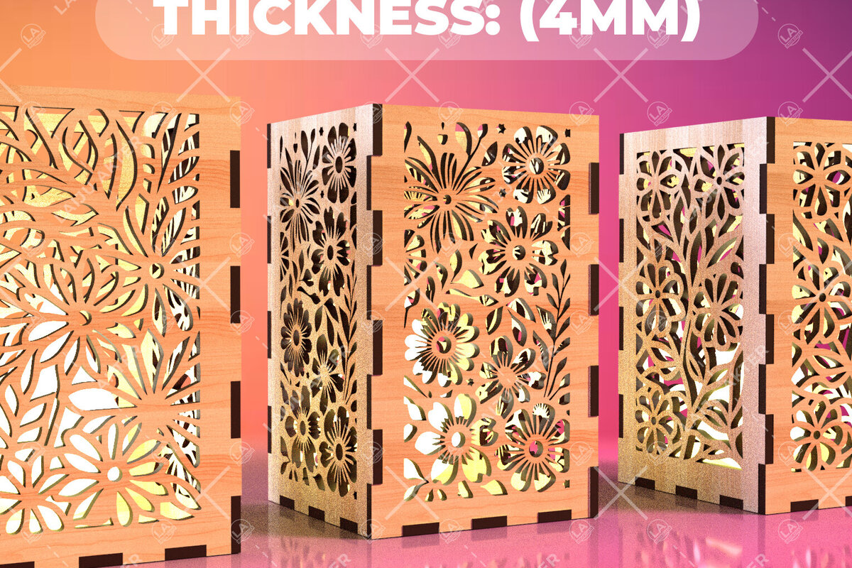 Σετ των 2 Intra απο ξύλο plywood  Χρώμα wenge 3mm-4mm πάχος - Φύλλα λουλουδιών Κηροπήκτης 03 Δίασταση 20x20 cm INTRAFABR-84100007