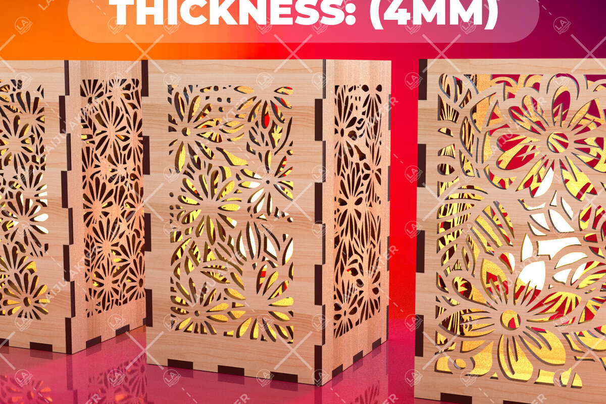 Σετ των 2 Intra απο ξύλο plywood  Χρώμα wenge 3mm-4mm πάχος - Φύλλα λουλουδιών Κηροπήκτης 07 Δίασταση 20x20 cm INTRAFABR-84215761