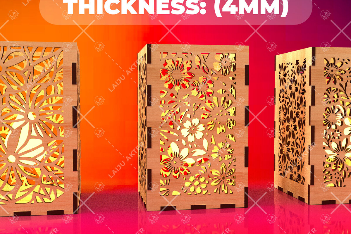 Σετ των 2 Intra απο ξύλο plywood  Χρώμα wenge 3mm-4mm πάχος - Φύλλα λουλουδιών Κηροπήκτης 08 Δίασταση 20x20 cm INTRAFABR-68553887