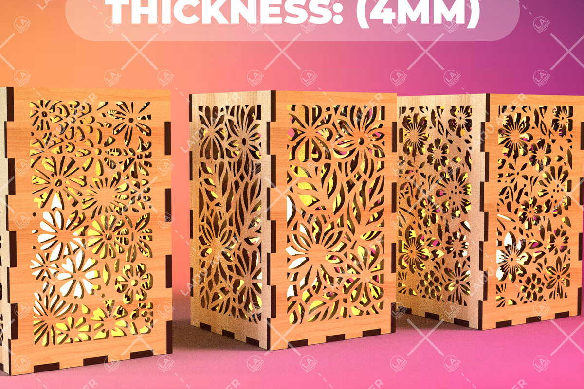 Σετ των 2 Intra απο ξύλο plywood  Χρώμα wenge 3mm-4mm πάχος - Φύλλα λουλουδιών Κηροπήγιο 09 Δίασταση 20x20 cm INTRAFABR-84216124