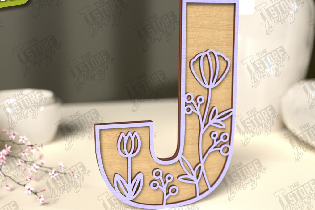 Intra απο ξύλο plywood  Χρώμα wenge 3mm-4mm πάχος - Γράμματα λουλουδιών | Alphabet | Floral Design Δίασταση 30x20 cm INTRAFABR-84216758