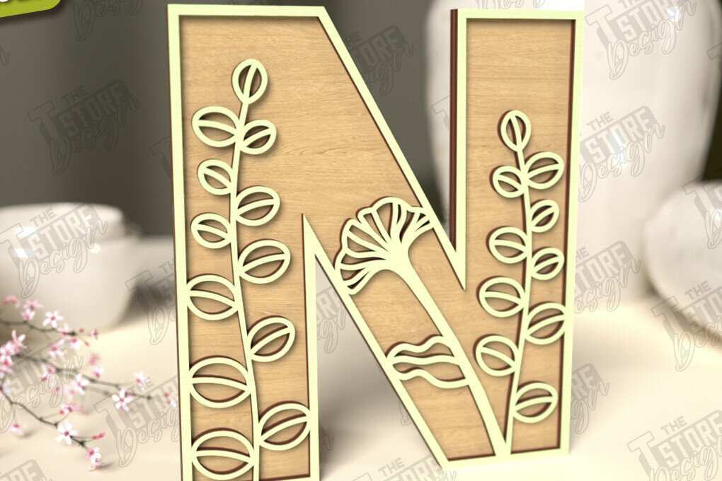 Intra απο ξύλο plywood  Χρώμα wenge 3mm-4mm πάχος - Γράμματα λουλουδιών | Alphabet | Floral Design Δίασταση 30x20 cm INTRAFABR-75369381