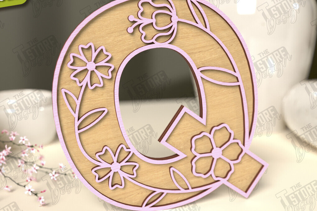 Intra απο ξύλο plywood  Χρώμα wenge 3mm-4mm πάχος - Γράμματα λουλουδιών | Alphabet | Floral Design Δίασταση 30x20 cm INTRAFABR-108872016