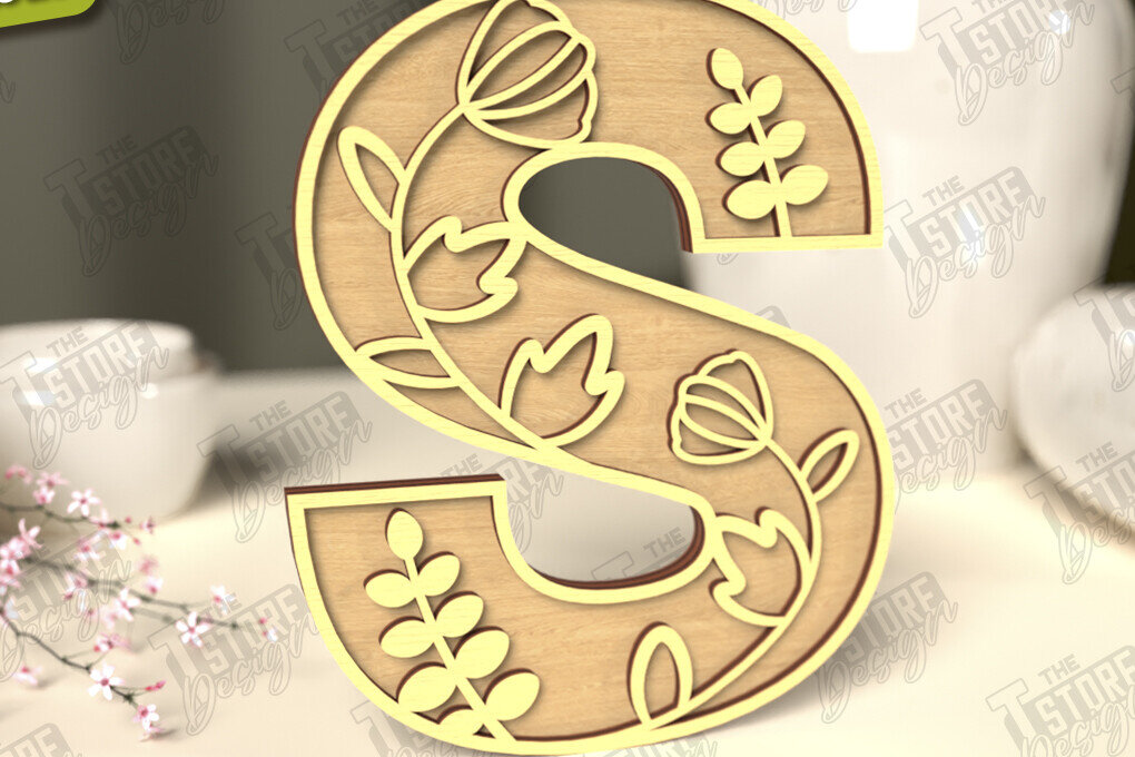 Intra απο ξύλο plywood  Χρώμα wenge 3mm-4mm πάχος - Γράμματα λουλουδιών | Alphabet | Floral Design Δίασταση 30x20 cm INTRAFABR-108872029