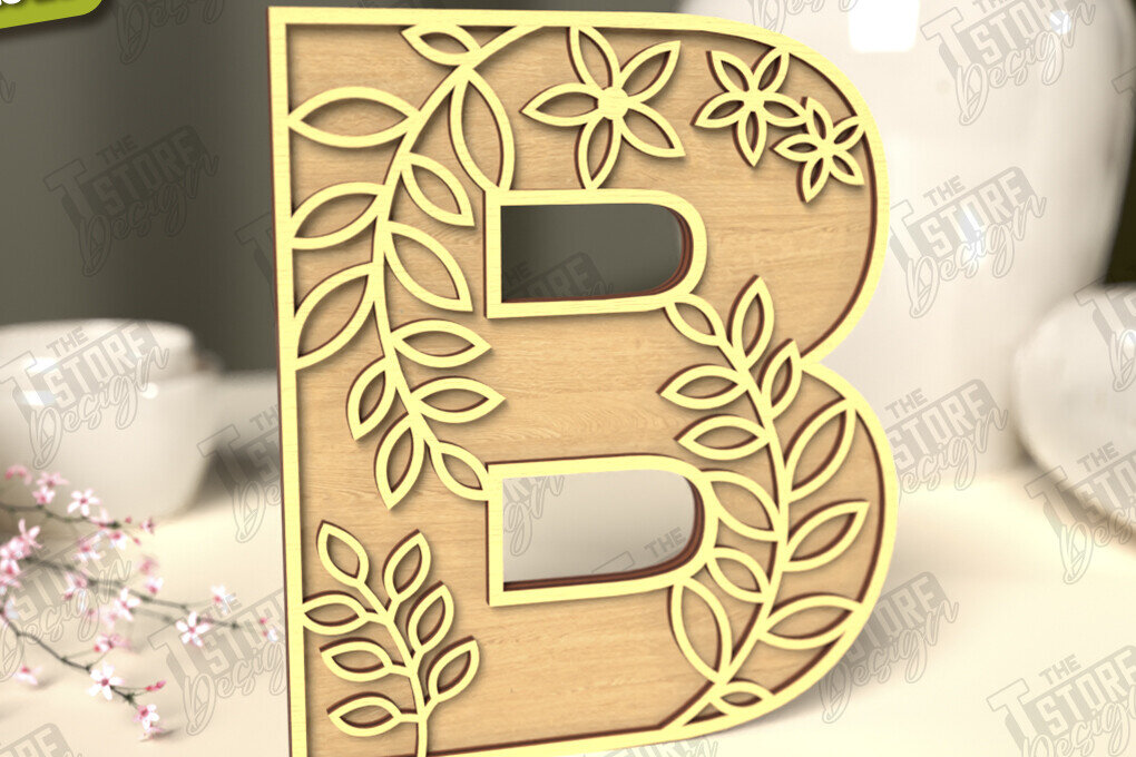 Intra απο ξύλο plywood  Χρώμα wenge 3mm-4mm πάχος - Γράμματα λουλουδιών | Alphabet | Floral Design Δίασταση 30x20 cm INTRAFABR-108872038