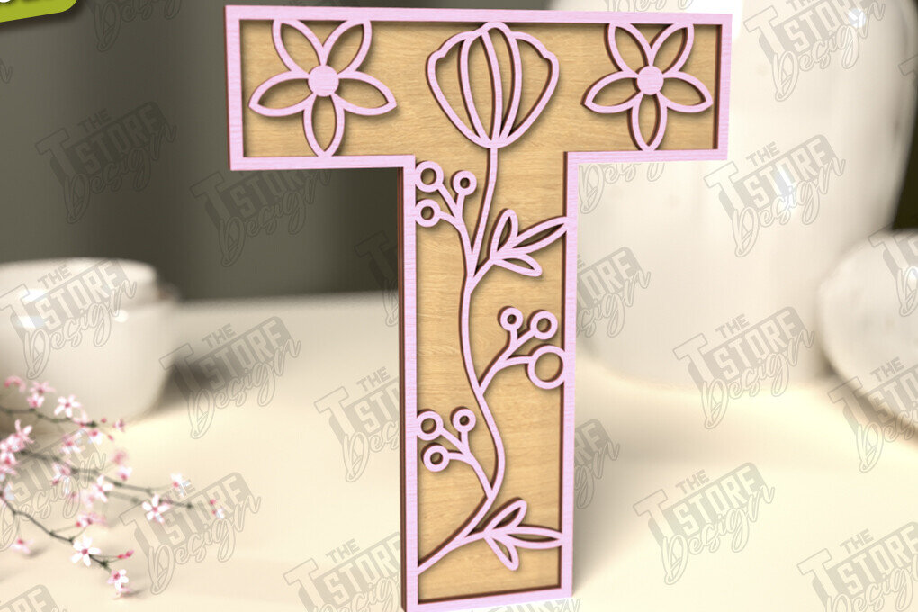 Intra απο ξύλο plywood  Χρώμα wenge 3mm-4mm πάχος - Γράμματα λουλουδιών | Alphabet | Floral Design Δίασταση 30x20 cm INTRAFABR-109732359