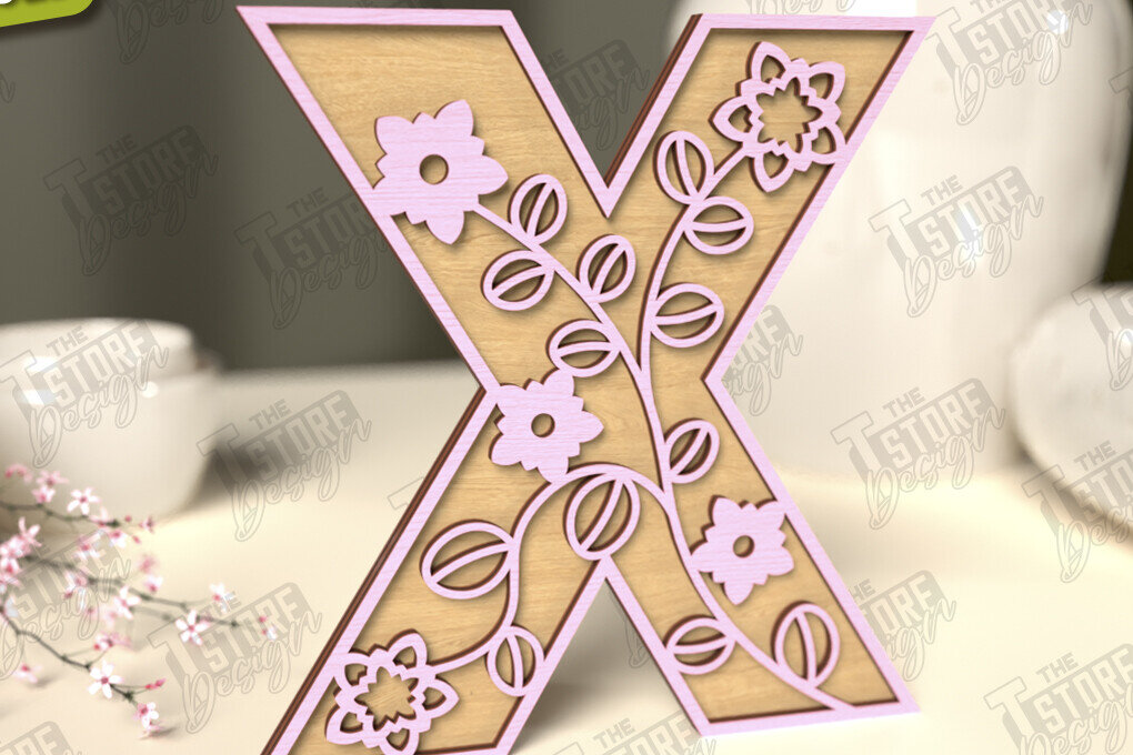 Intra απο ξύλο plywood  Χρώμα wenge 3mm-4mm πάχος - Γράμματα λουλουδιών | Alphabet | Floral Design Δίασταση 30x20 cm INTRAFABR-46982356