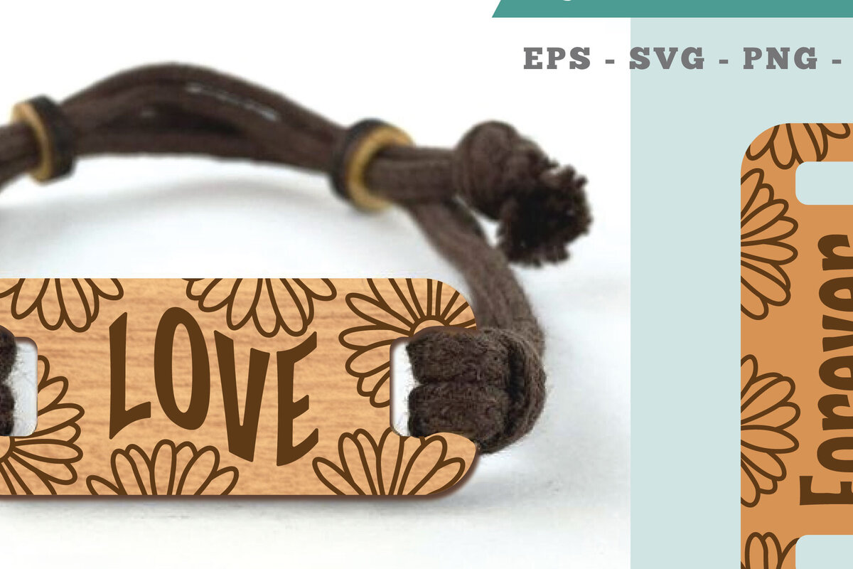 Σετ των 2 Intra απο ξύλο plywood  Χρώμα wenge 3mm-4mm πάχος - Βραχιόλι Flower Love 1 Δίασταση 4x4 cm INTRAFABR-45795619