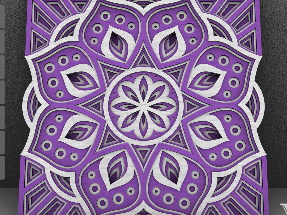 Intra απο ξύλο plywood  Χρώμα wenge 3mm-4mm πάχος - Flower Mandala , Layered Mandala Δίασταση 30x30 cm INTRAFABR-108405050