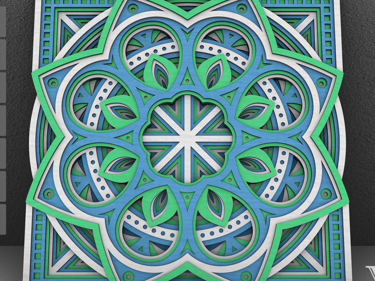 Intra απο ξύλο plywood  Χρώμα wenge 3mm-4mm πάχος - Flower Mandala , Layered Mandala Δίασταση 30x30 cm INTRAFABR-75006251