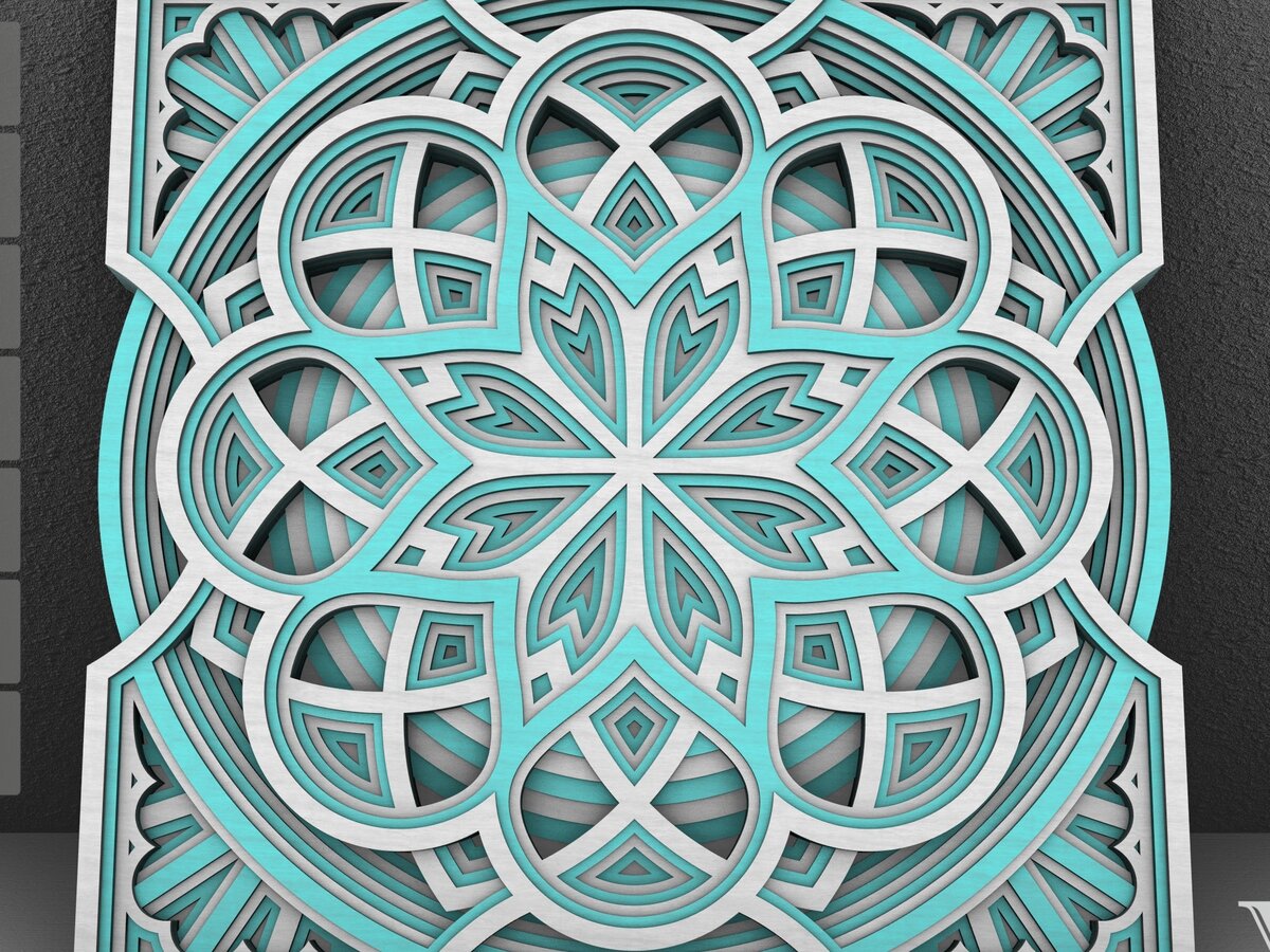 Intra απο ξύλο plywood  Χρώμα wenge 3mm-4mm πάχος - Flower Mandala , Layered Mandala Δίασταση 30x30 cm INTRAFABR-70932130