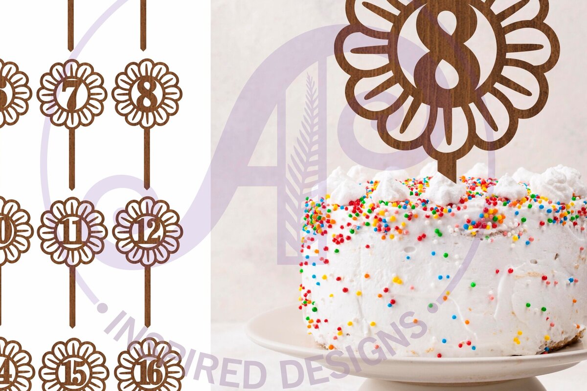 Intra απο ξύλο plywood  Χρώμα wenge 3mm-4mm πάχος - Flower Number Cake Toppers, 16 σχέδια Δίασταση 30x20 cm INTRAFABR-109026882