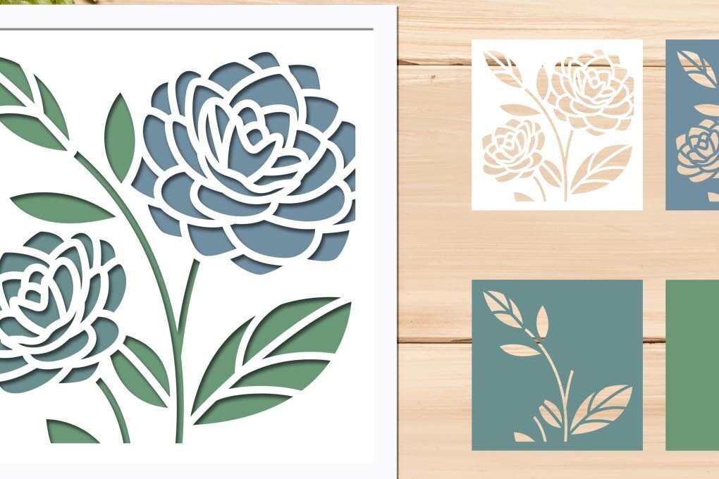 Σετ των 2 Intra απο ξύλο plywood  Χρώμα wenge 3mm-4mm πάχος - Flower Shadow Box με πολυεπίπεδο χαρτί 3d Δίασταση 8x8 cm INTRAFABR-81217122