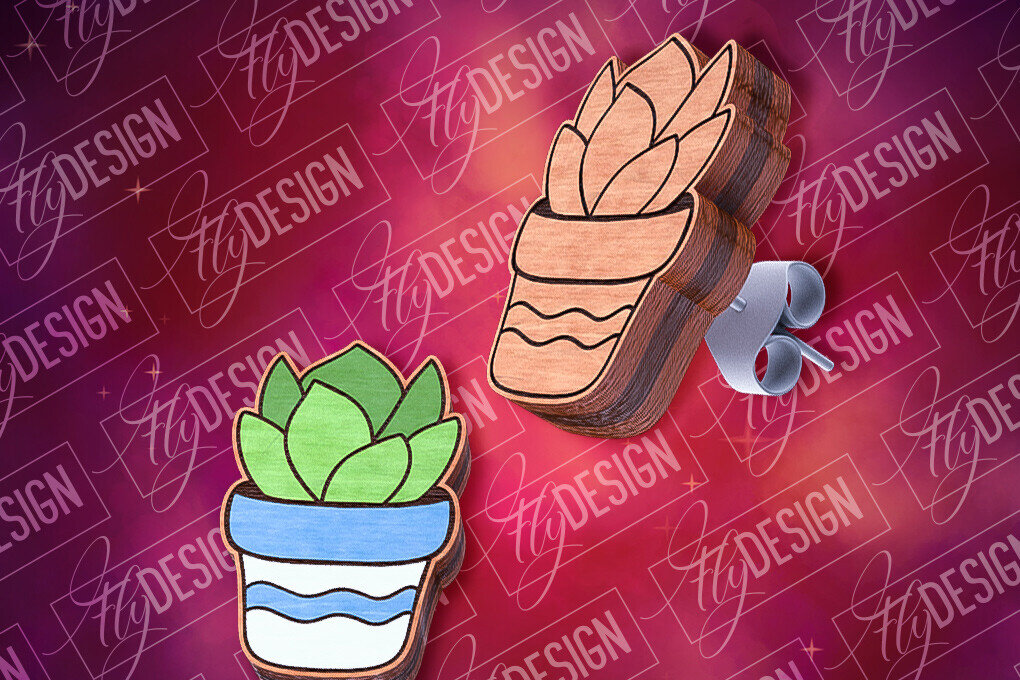 Σετ των 3 Intra απο ξύλο plywood  Χρώμα wenge 3mm-4mm πάχος - Flower Stud Earrings | CNC Δίασταση 3x3 cm INTRAFABR-58215757