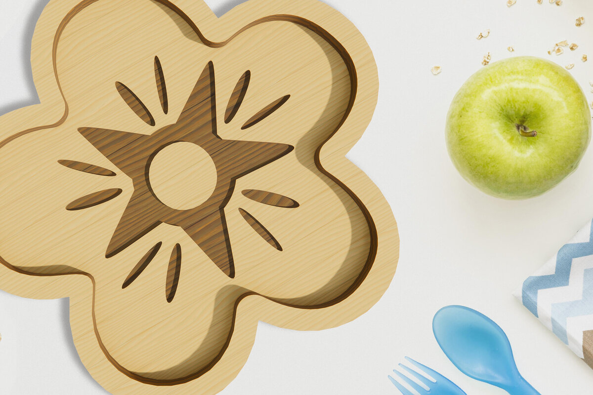 Intra απο ξύλο plywood  Χρώμα wenge 3mm-4mm πάχος - Λουλούδι . Παιδικό πιάτο κοπής με λέιζερ Δίασταση 30x20 cm INTRAFABR-121326896