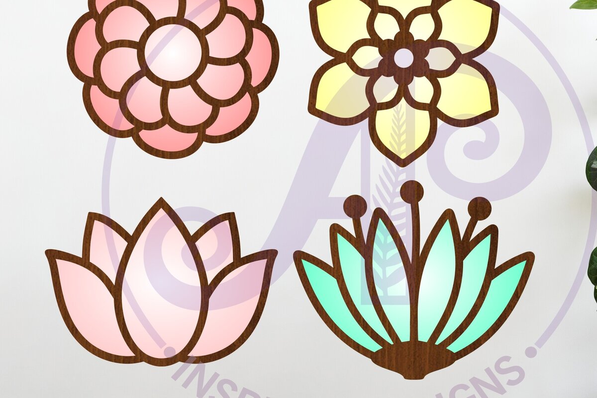 Intra απο ξύλο plywood  Χρώμα wenge 3mm-4mm πάχος - Flower Two Layer Cut Outs Laser D4 Δίασταση 30x20 cm INTRAFABR-121326918