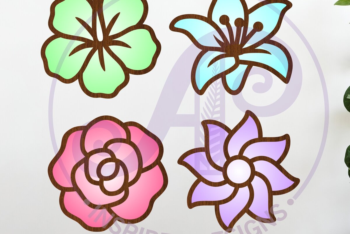 Intra απο ξύλο plywood  Χρώμα wenge 3mm-4mm πάχος - Flower Two Layer Cut Outs Laser D5 Δίασταση 30x20 cm INTRAFABR-121326924