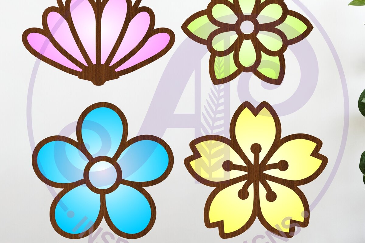 Intra απο ξύλο plywood  Χρώμα wenge 3mm-4mm πάχος - Flower Two Layer Cut Outs Laser D6 Δίασταση 30x20 cm INTRAFABR-121326928