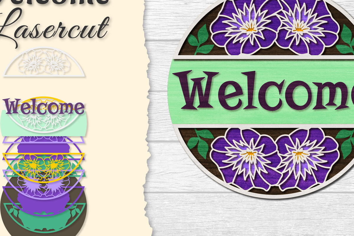 Σετ των 2 Intra απο ξύλο plywood  Χρώμα wenge 3mm-4mm πάχος - Flower Welcome Lasercut Δίασταση 20x20 cm INTRAFABR-97449071