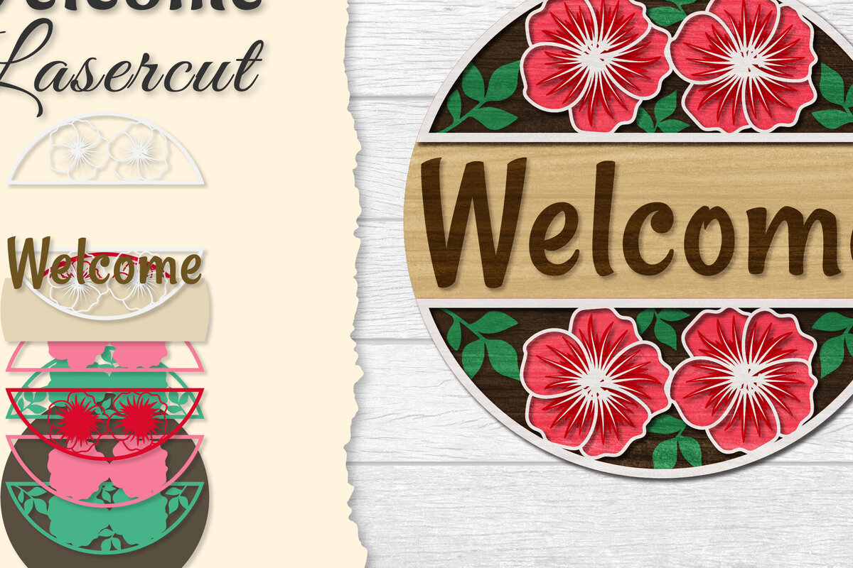 Σετ των 2 Intra απο ξύλο plywood  Χρώμα wenge 3mm-4mm πάχος - Flower Welcome Lasercut Δίασταση 20x20 cm INTRAFABR-97449128