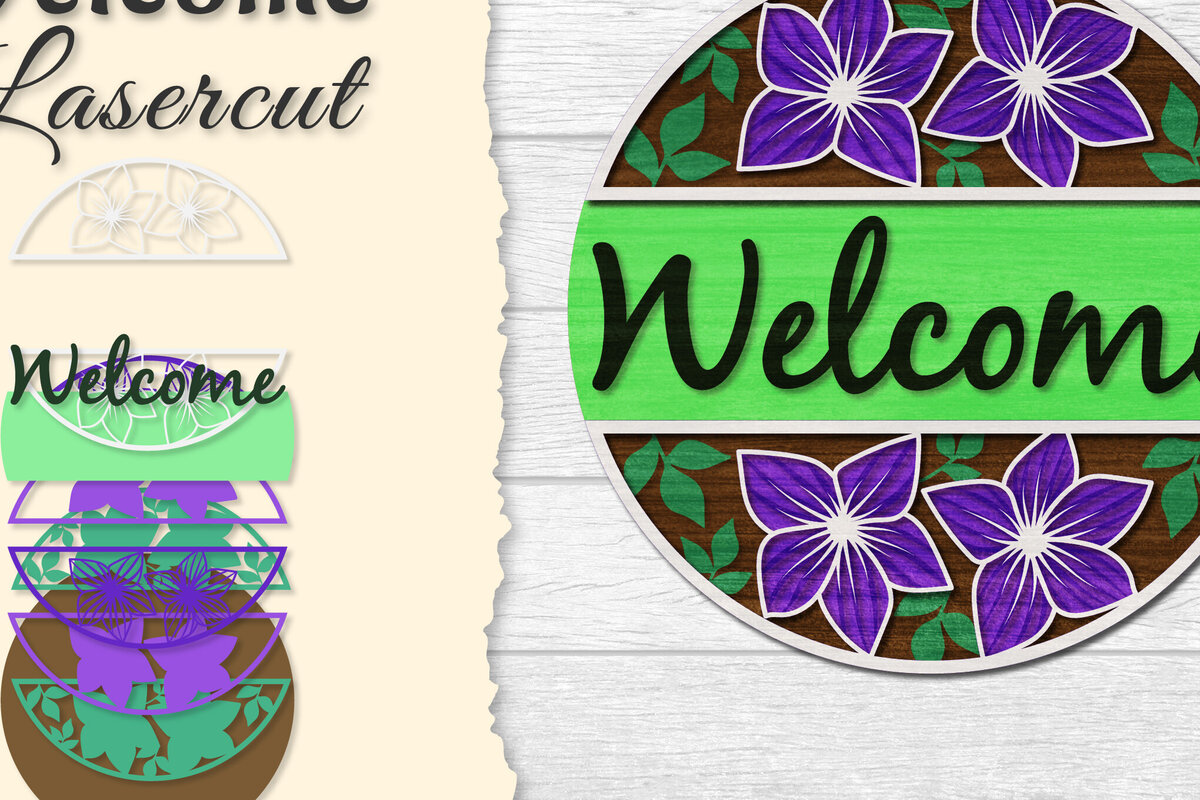 Σετ των 2 Intra απο ξύλο plywood  Χρώμα wenge 3mm-4mm πάχος - Flower Welcome Lasercut Δίασταση 20x20 cm INTRAFABR-97449142