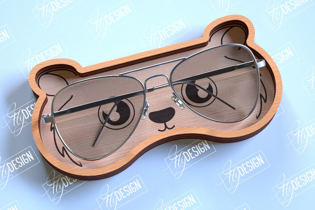 Σετ των 2 Intra απο ξύλο plywood  Χρώμα wenge 3mm-4mm πάχος - Θήκη γυαλιών |Bear Face |CNC Δίασταση 20x20 cm INTRAFABR-118476634