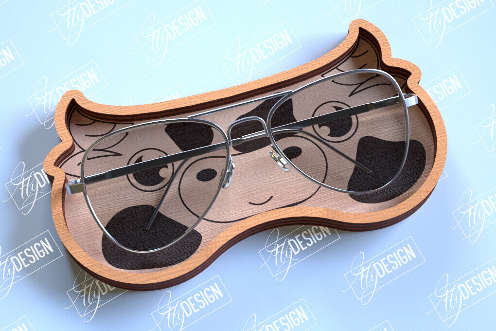 Σετ των 2 Intra απο ξύλο plywood  Χρώμα wenge 3mm-4mm πάχος - θήκης γυαλιών | Πρόσωπο αγελάδας |CNC Δίασταση 20x20 cm INTRAFABR-118476631