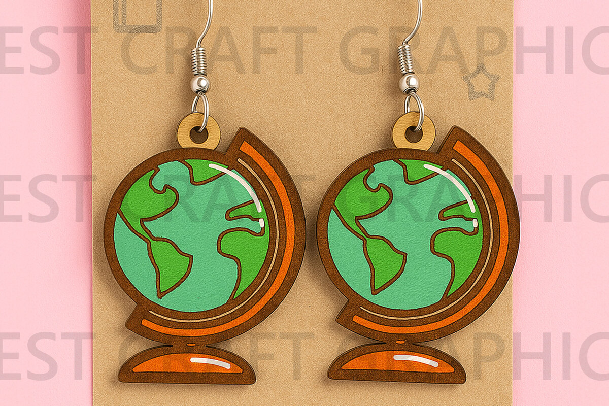 Σετ των 3 Intra απο ξύλο plywood  Χρώμα wenge 3mm-4mm πάχος - Globe Earrings – Γεωγραφία Class Δίασταση 3x3 cm INTRAFABR-91168228