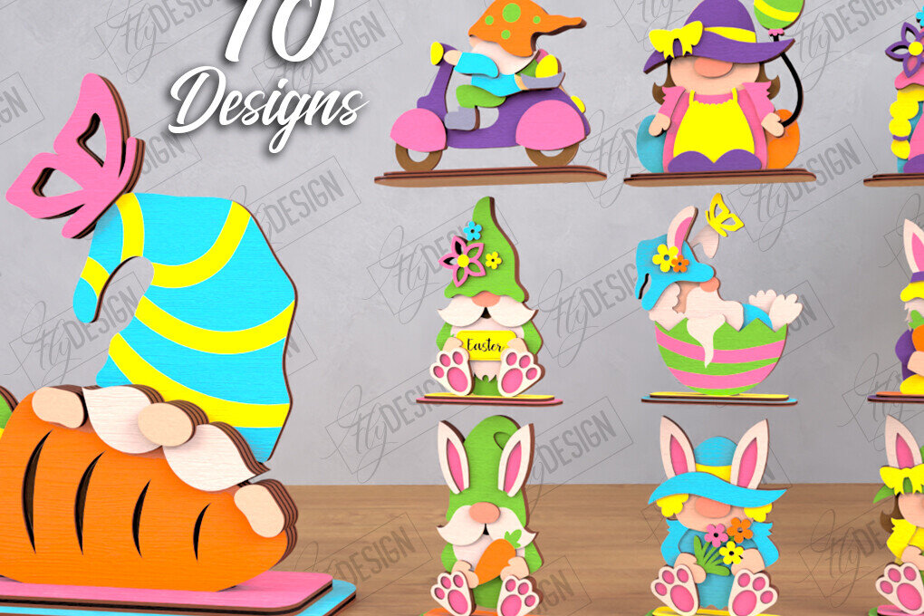 Σετ των 2 Intra απο ξύλο plywood  Χρώμα wenge 3mm-4mm πάχος - Πασχαλινό πακέτο Gnome Bunny | Λαγουδάκι του Πάσχα Δίασταση 15x15 cm INTRAFABR-119138347