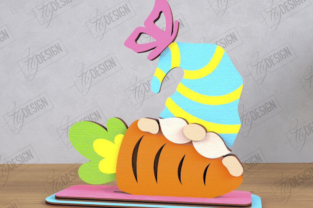 Σετ των 2 Intra απο ξύλο plywood  Χρώμα wenge 3mm-4mm πάχος - Gnome Bunny Πάσχα | Πασχαλινό λαγουδάκι | CNC Δίασταση 15x15 cm INTRAFABR-119138073