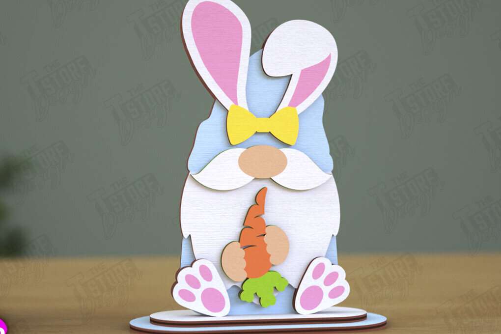 Σετ των 2 Intra απο ξύλο plywood  Χρώμα wenge 3mm-4mm πάχος - Gnome Bunny Πάσχα | Πασχαλινό λαγουδάκι | CNC Δίασταση 15x15 cm INTRAFABR-118354918