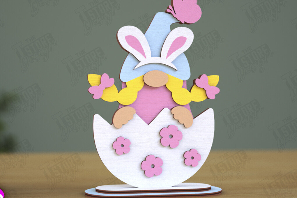 Σετ των 2 Intra απο ξύλο plywood  Χρώμα wenge 3mm-4mm πάχος - Gnome Bunny Πάσχα | Πασχαλινό λαγουδάκι | CNC Δίασταση 15x15 cm INTRAFABR-96128910