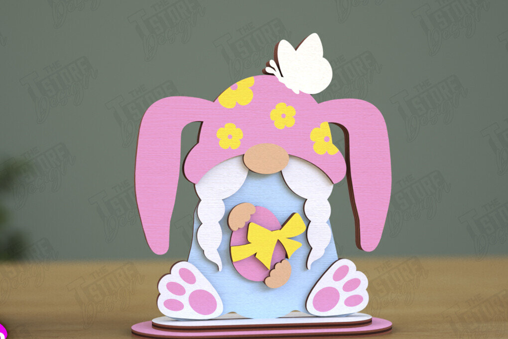 Σετ των 2 Intra απο ξύλο plywood  Χρώμα wenge 3mm-4mm πάχος - Gnome Bunny Πάσχα | Πασχαλινό λαγουδάκι | CNC Δίασταση 15x15 cm INTRAFABR-120417238