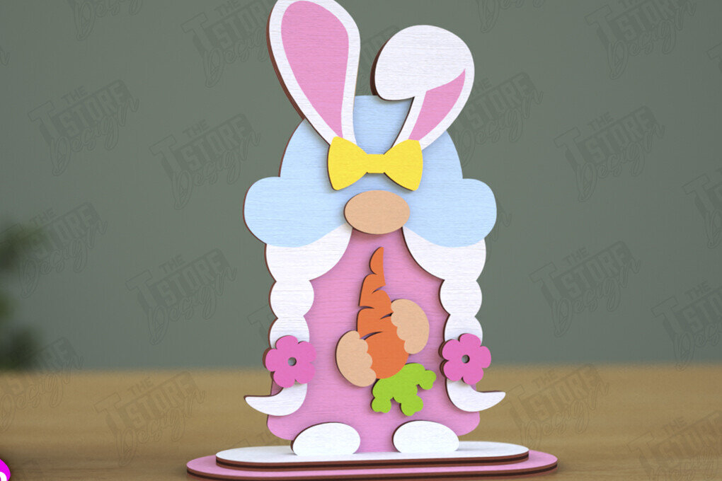 Σετ των 2 Intra απο ξύλο plywood  Χρώμα wenge 3mm-4mm πάχος - Gnome Bunny Πάσχα | Πασχαλινό λαγουδάκι | CNC Δίασταση 15x15 cm INTRAFABR-119418335