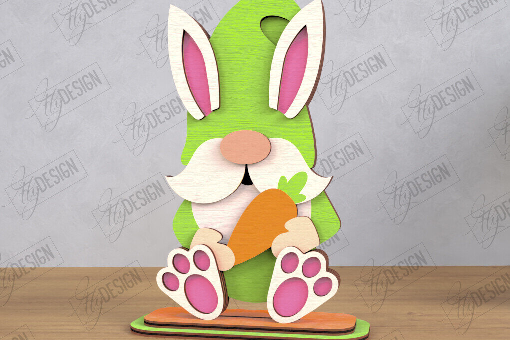 Σετ των 2 Intra απο ξύλο plywood  Χρώμα wenge 3mm-4mm πάχος - Gnome Bunny Πάσχα | Διακόσμηση σπιτιού | CNC Δίασταση 15x15 cm INTRAFABR-95593830