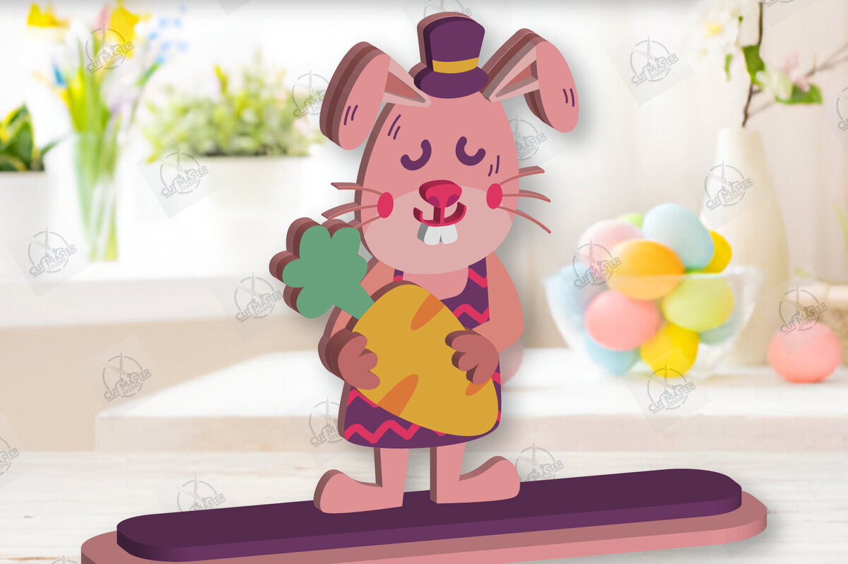 Σετ των 2 Intra απο ξύλο plywood  Χρώμα wenge 3mm-4mm πάχος - Gnome Bunny Πασχαλινό Δίασταση 15x15 cm INTRAFABR-95593428