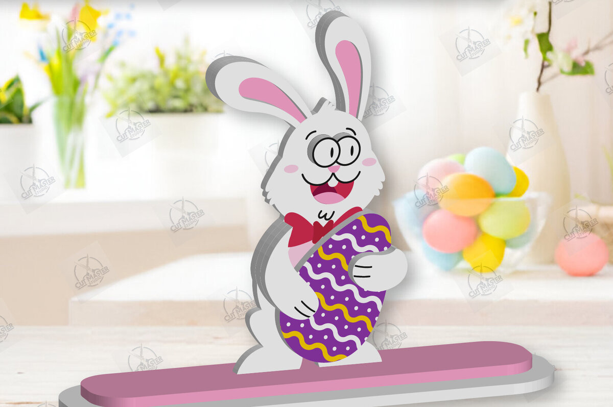 Σετ των 2 Intra απο ξύλο plywood  Χρώμα wenge 3mm-4mm πάχος - Gnome Bunny Πασχαλινό Δίασταση 15x15 cm INTRAFABR-95593475