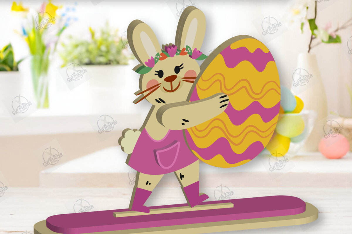 Σετ των 2 Intra απο ξύλο plywood  Χρώμα wenge 3mm-4mm πάχος - Gnome Bunny Πασχαλινό Δίασταση 15x15 cm INTRAFABR-95593517