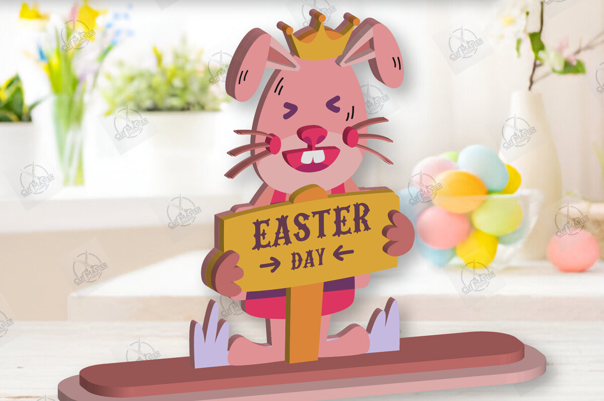 Σετ των 2 Intra απο ξύλο plywood  Χρώμα wenge 3mm-4mm πάχος - Gnome Bunny Πασχαλινό Δίασταση 15x15 cm INTRAFABR-95593673