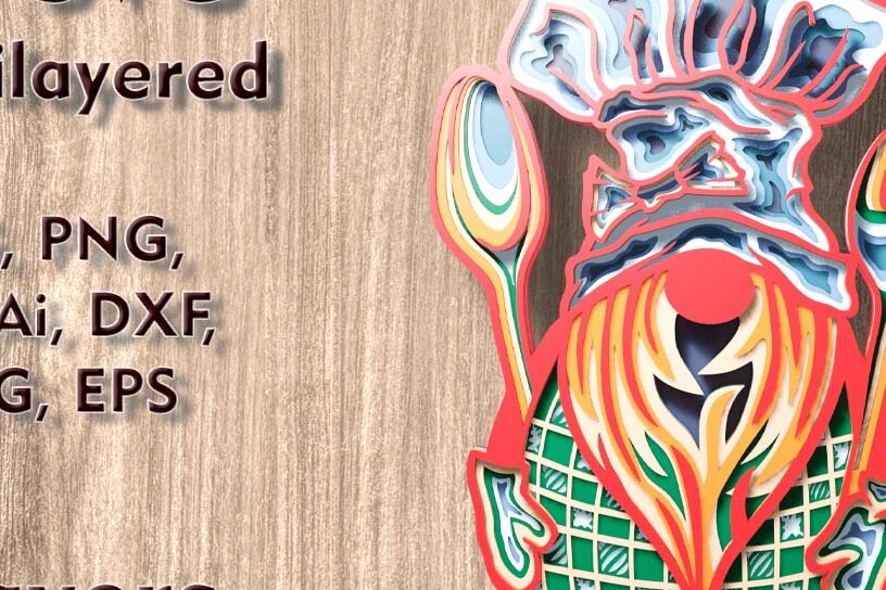 Σετ των 2 Intra απο ξύλο plywood  Χρώμα wenge 3mm-4mm πάχος - Αρχεία λέιζερ πολλαπλών επιπέδων Gnome Chef 3D Δίασταση 4x7 cm INTRAFABR-119309870