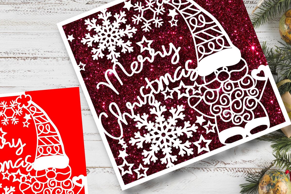 Σετ των 2 Intra απο ξύλο plywood  Χρώμα wenge 3mm-4mm πάχος - Χριστουγεννιάτικη κάρτα Gnome Δίασταση 15x15 cm INTRAFABR-119599617