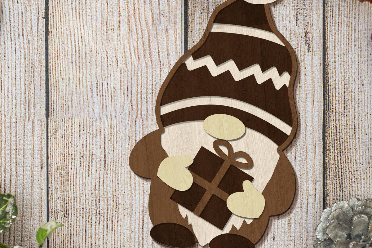 Σετ των 2 Intra απο ξύλο plywood  Χρώμα wenge 3mm-4mm πάχος - GNOME χριστουγεννιάτικη διακόσμηση, κομμένο πρότυπο Δίασταση 4x4 cm INTRAFABR-119599622