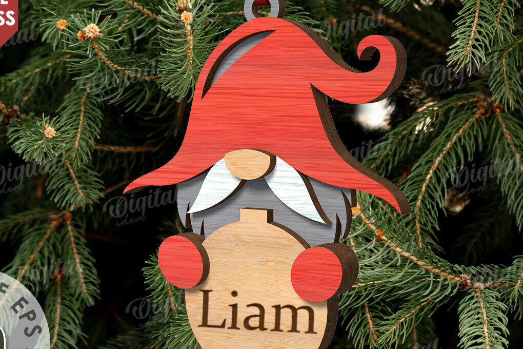 Σετ των 2 Intra απο ξύλο plywood  Χρώμα wenge 3mm-4mm πάχος - Χριστουγεννιάτικο στολίδι Gnome με λέιζερ Δίασταση 6x6 cm INTRAFABR-120417109