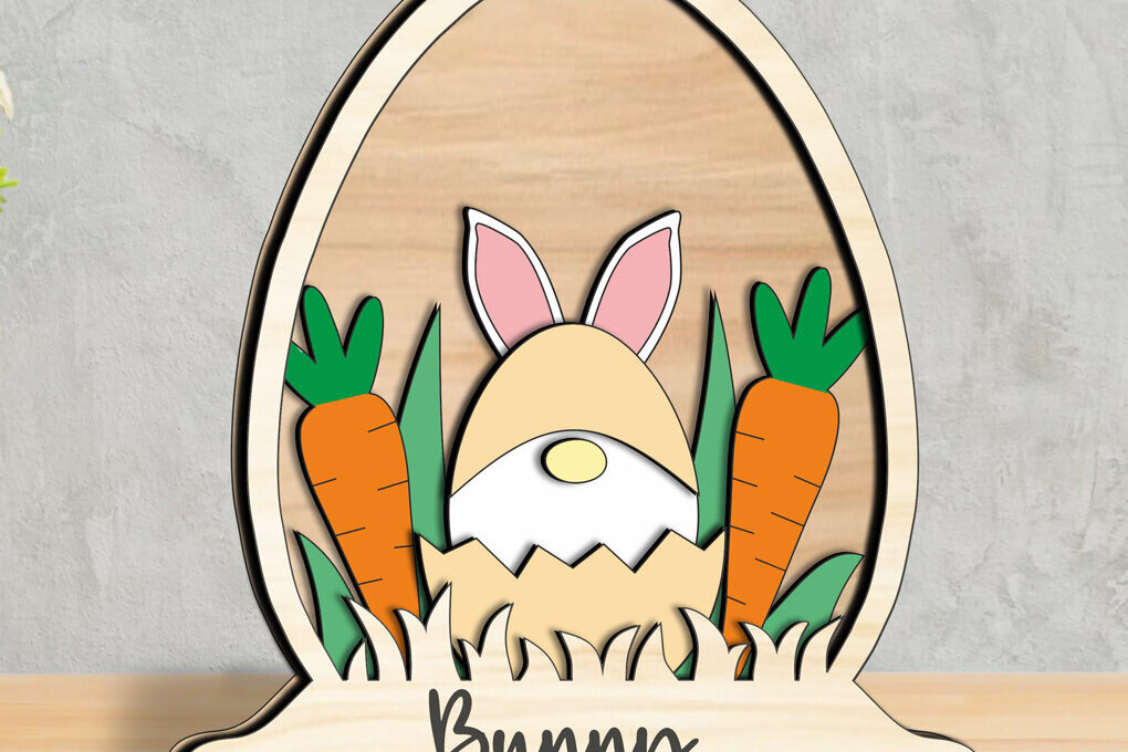 Σετ των 2 Intra απο ξύλο plywood  Χρώμα wenge 3mm-4mm πάχος - Gnome Easter Bunny Egg Globe Home Δίασταση 15x15 cm INTRAFABR-120417107