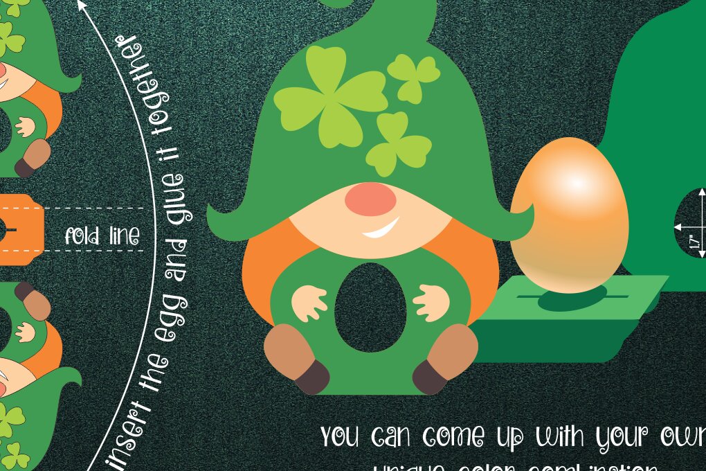 Σετ των 2 Intra απο ξύλο plywood  Χρώμα wenge 3mm-4mm πάχος - Gnome Girl St Patricks Egg Holder Δίασταση 15x15 cm INTRAFABR-119120217