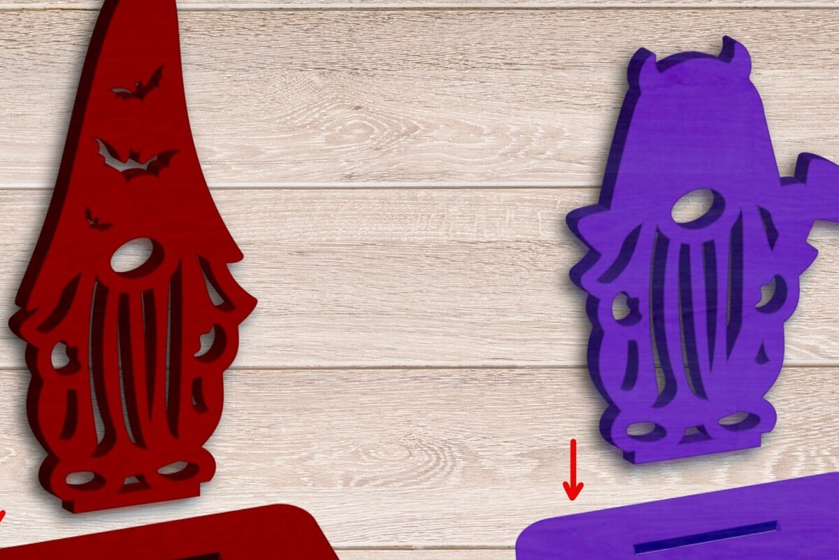 Σετ των 2 Intra απο ξύλο plywood  Χρώμα wenge 3mm-4mm πάχος - Δέσμη κοπής με λέιζερ Gnome, Halloween Δίασταση 15x15 cm INTRAFABR-95105814