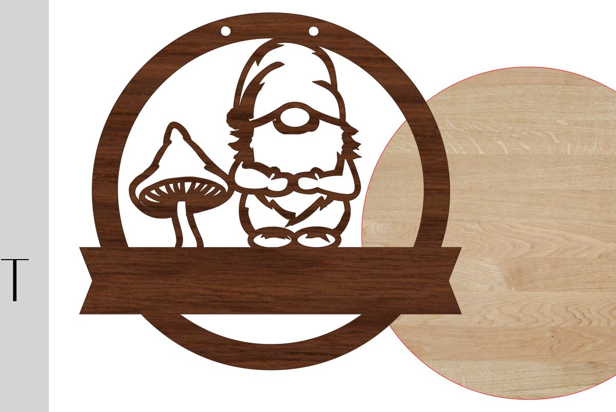 Σετ των 2 Intra απο ξύλο plywood  Χρώμα wenge 3mm-4mm πάχος - Σημάδι καλωσορίσματος Gnome και κενό Δίασταση 20x20 cm INTRAFABR-118746103