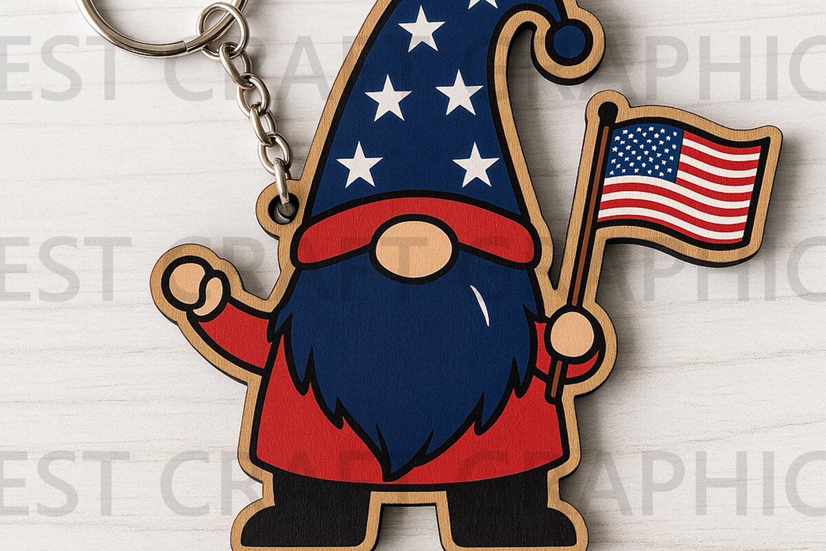 Σετ των 2 Intra απο ξύλο plywood  Χρώμα wenge 3mm-4mm πάχος - Gnome με USA Flag Δίασταση 4x4 cm INTRAFABR-119137584