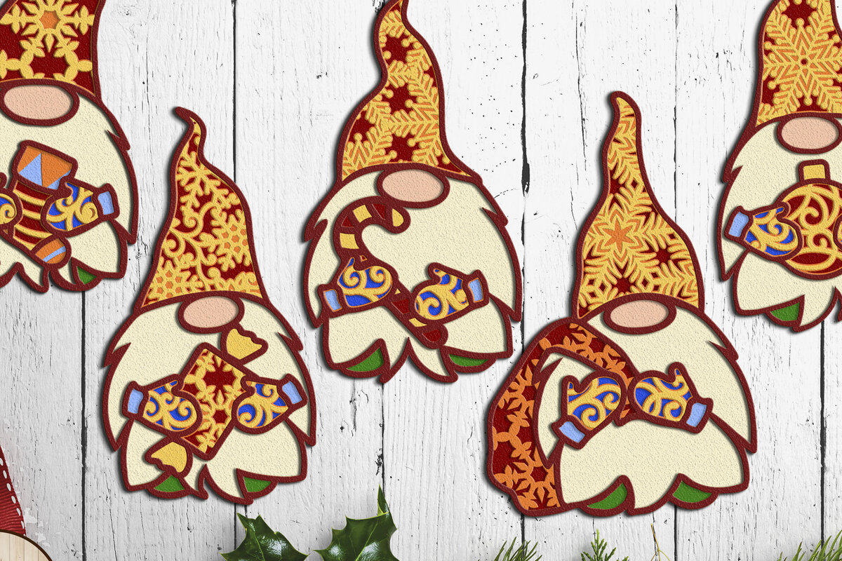 Σετ των 2 Intra απο ξύλο plywood  Χρώμα wenge 3mm-4mm πάχος - GNOMES CHRISTMAS BNDLE Αποκοπή αρχείων Δίασταση 10x13 cm INTRAFABR-119137626